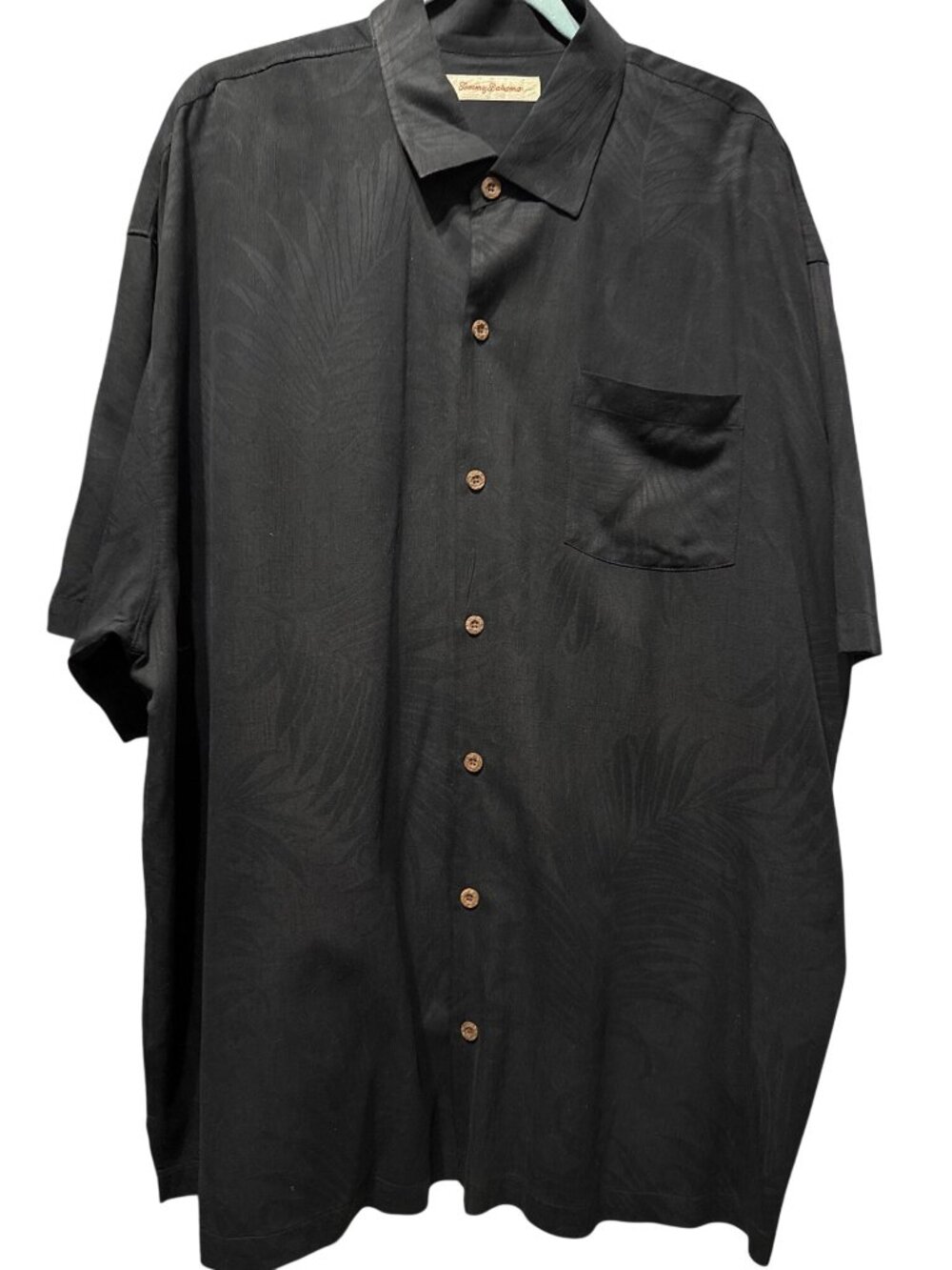 Tommy Bahama Mens Black Silk Shirt XXL Palm Pattern Button Front
